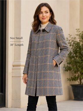 NWT Wool Express Womens Houndstooth Mid-Length Coat With Button Closure